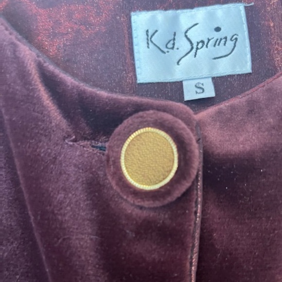 KD Spring Burgundy Velvet Gold Asian Design Jacket SzS Art To Wear Dark Romance - Picture 5 of 9